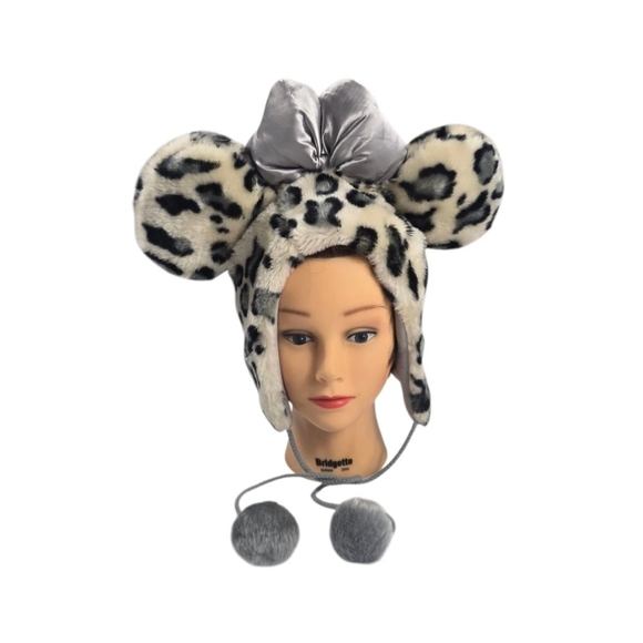 Minnie Mouse Fan Cap Silver Leopard  Pattern Ribbon Disney Parks One Size - Picture 10 of 10
